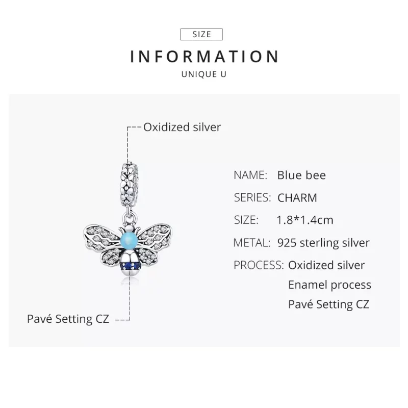 (imagen para) Pendiente de abeja azul colgante estilo Pandora en plata - SCC1480 - Ver 8