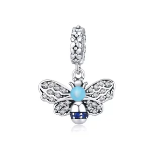 (imagen para) Pendiente de abeja azul colgante estilo Pandora en plata - SCC1480