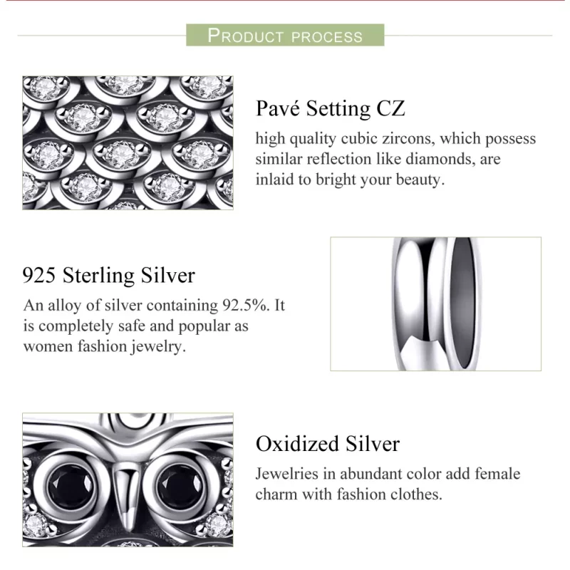 (imagen para) Pendiente de Búho Encantador en Plata Estilo Pandora - SCC949 - Ver 7