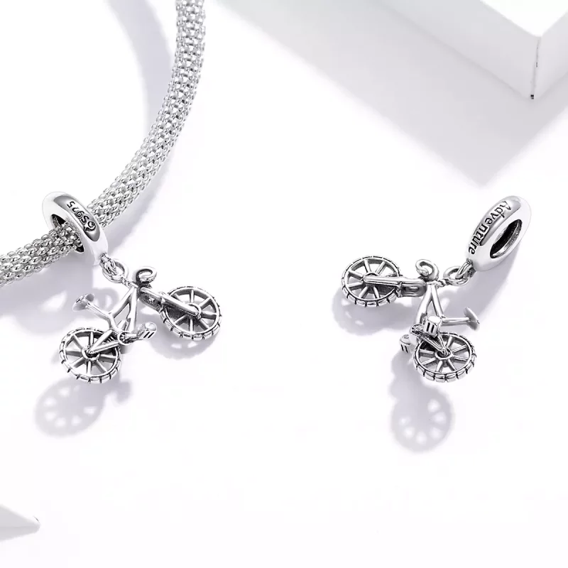 (imagen para) Pendiente de Bicicleta de Plata al Estilo Pandora - BSC384 - Ver 4