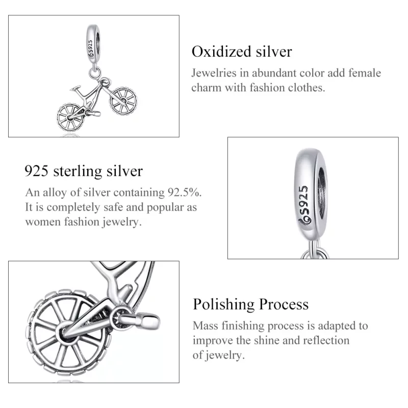(imagen para) Pendiente de Bicicleta de Plata al Estilo Pandora - BSC384 - Ver 7