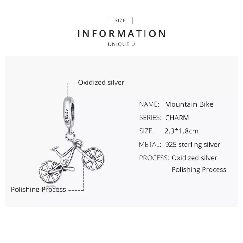 (imagen para) Pendiente de Bicicleta de Plata al Estilo Pandora - BSC384 - Ver 8