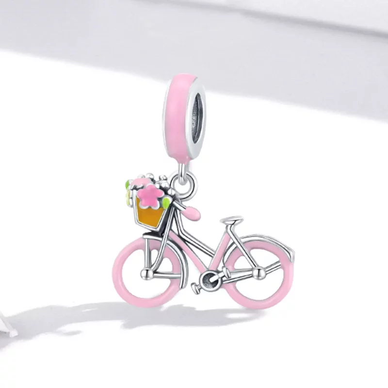 (imagen para) Pendiente de bicicleta rosada estilo Pandora - SCC1975 - Ver 2