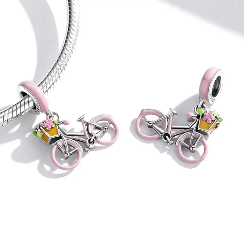 (imagen para) Pendiente de bicicleta rosada estilo Pandora - SCC1975 - Ver 4
