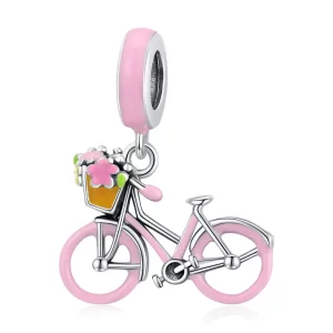 (imagen para) Pendiente de bicicleta rosada estilo Pandora - SCC1975