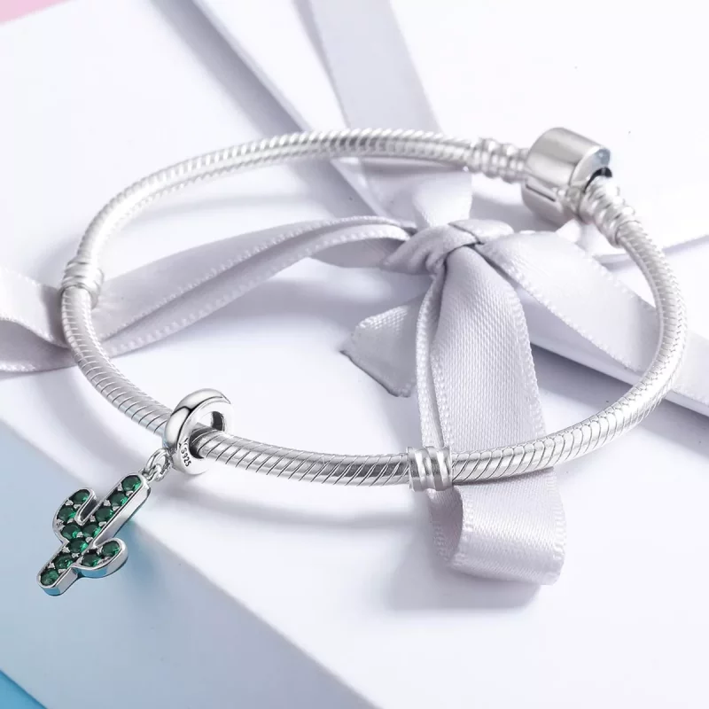 (imagen para) Pendiente de Cactus Fresco en Plata Estilo Pandora - SCC515 - Ver 4