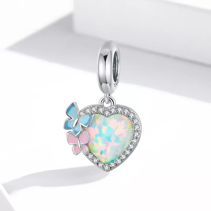(imagen para) Pendiente de colgante de mariposa y corazón de ópalo estilo Pandora - SCC2101 - Ver 2