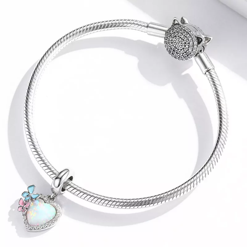 (imagen para) Pendiente de colgante de mariposa y corazón de ópalo estilo Pandora - SCC2101 - Ver 3