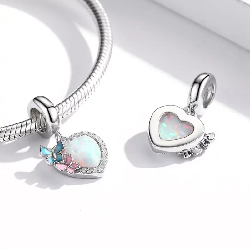 (imagen para) Pendiente de colgante de mariposa y corazón de ópalo estilo Pandora - SCC2101 - Ver 4