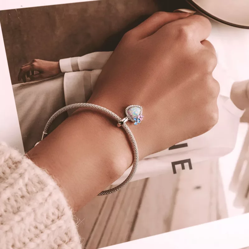 (imagen para) Pendiente de colgante de mariposa y corazón de ópalo estilo Pandora - SCC2101 - Ver 5