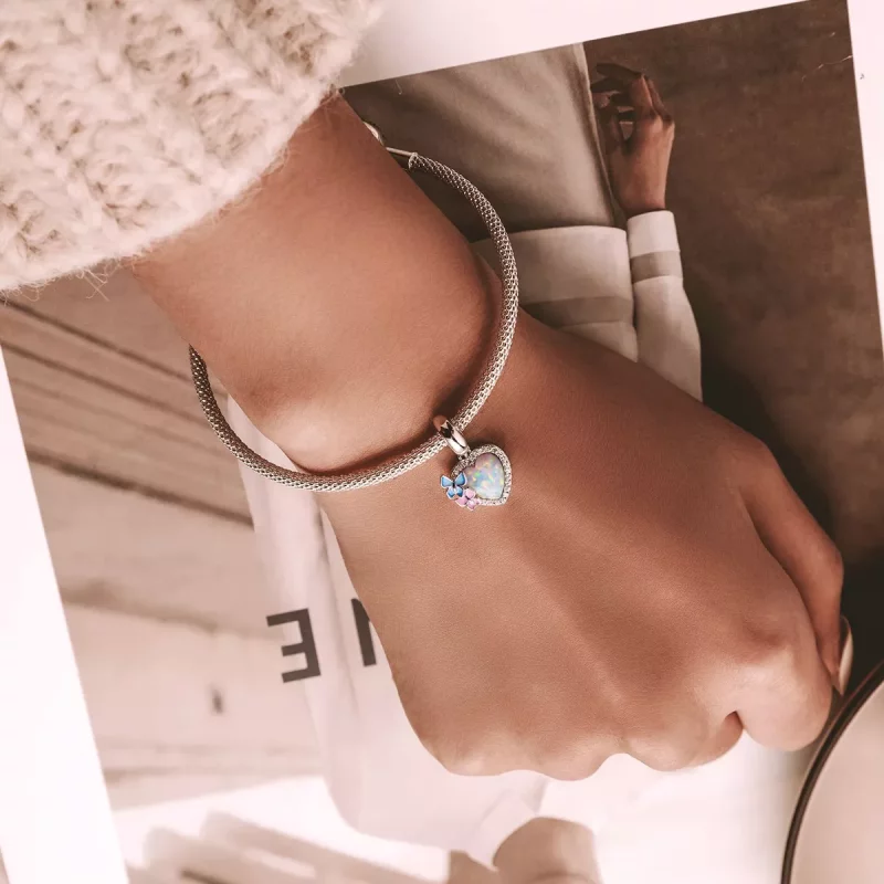 (imagen para) Pendiente de colgante de mariposa y corazón de ópalo estilo Pandora - SCC2101 - Ver 6