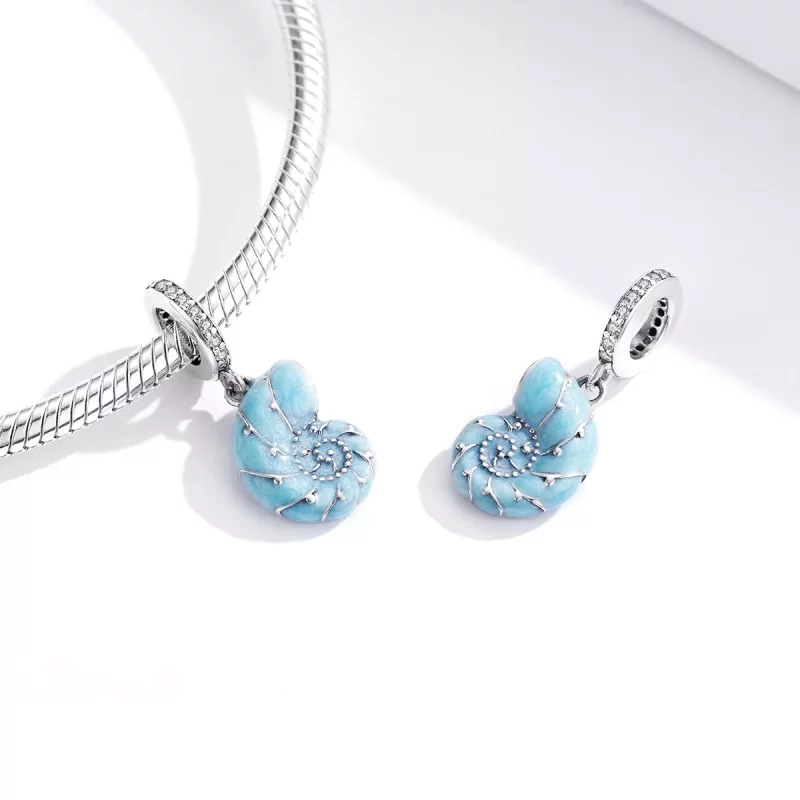 (imagen para) Pendiente de Concha Azul estilo Pandora en Plata - SCC1560 - Ver 2