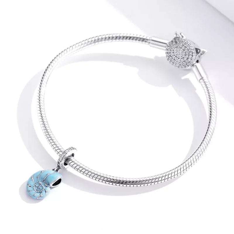 (imagen para) Pendiente de Concha Azul estilo Pandora en Plata - SCC1560 - Ver 4