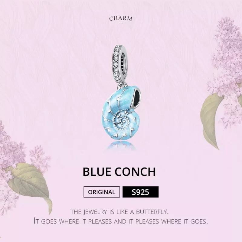 (imagen para) Pendiente de Concha Azul estilo Pandora en Plata - SCC1560 - Ver 6
