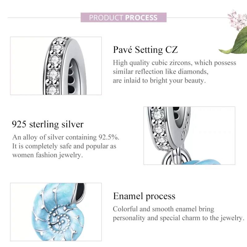 (imagen para) Pendiente de Concha Azul estilo Pandora en Plata - SCC1560 - Ver 8
