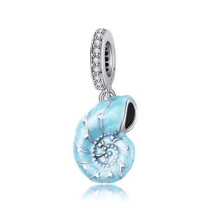 (imagen para) Pendiente de Concha Azul estilo Pandora en Plata - SCC1560