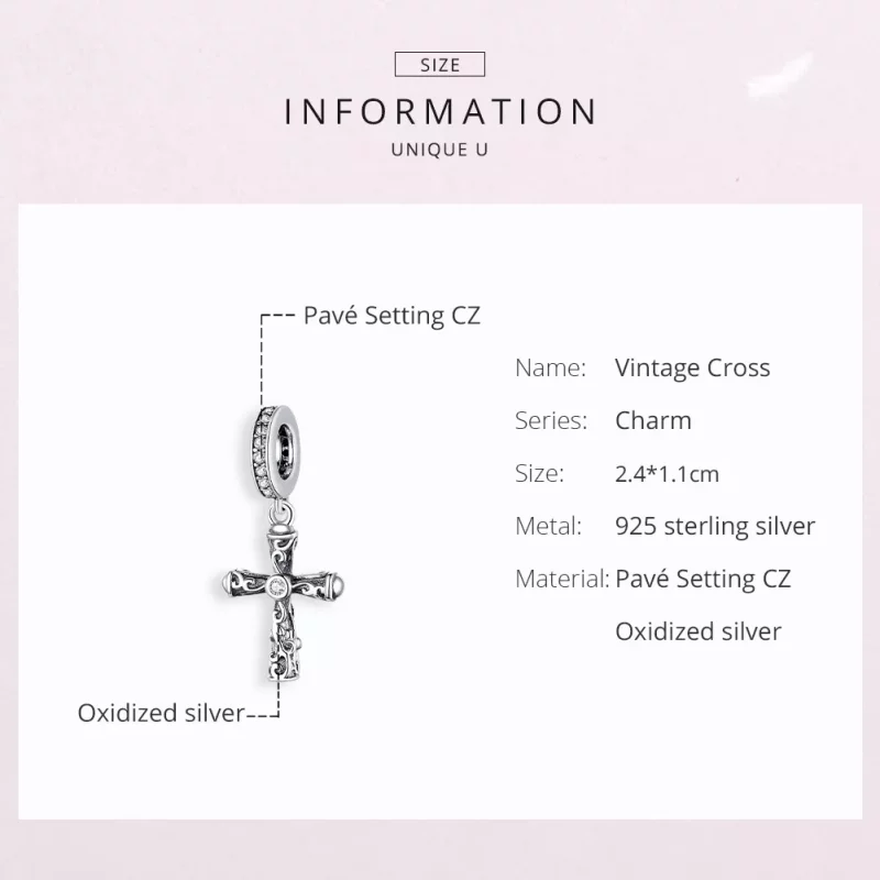 (imagen para) Pendiente de Cruz Vintage de Plata Estilo Pandora - BSC313 - Ver 6