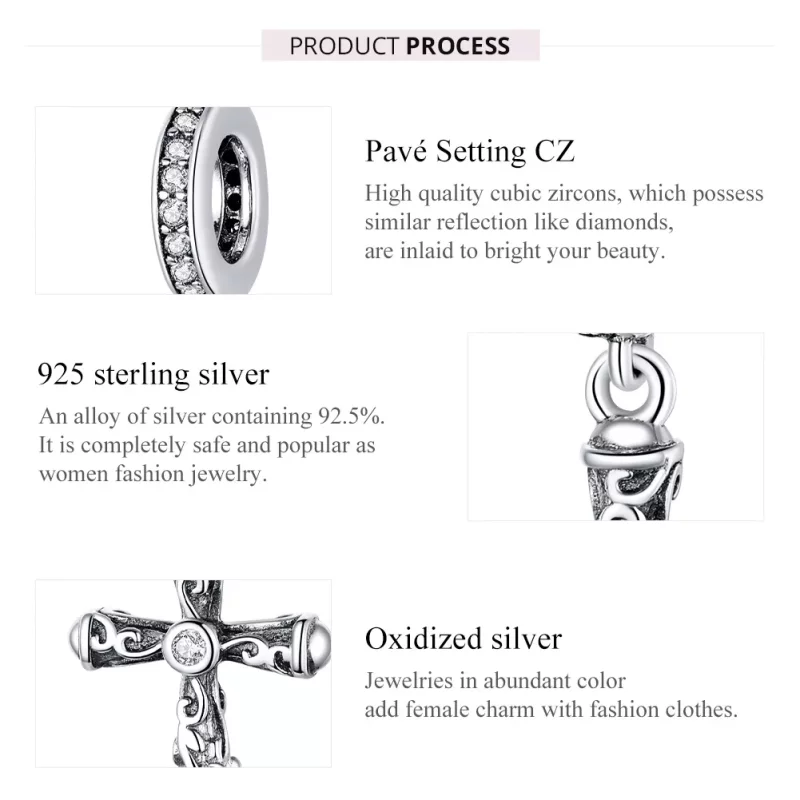 (imagen para) Pendiente de Cruz Vintage de Plata Estilo Pandora - BSC313 - Ver 7