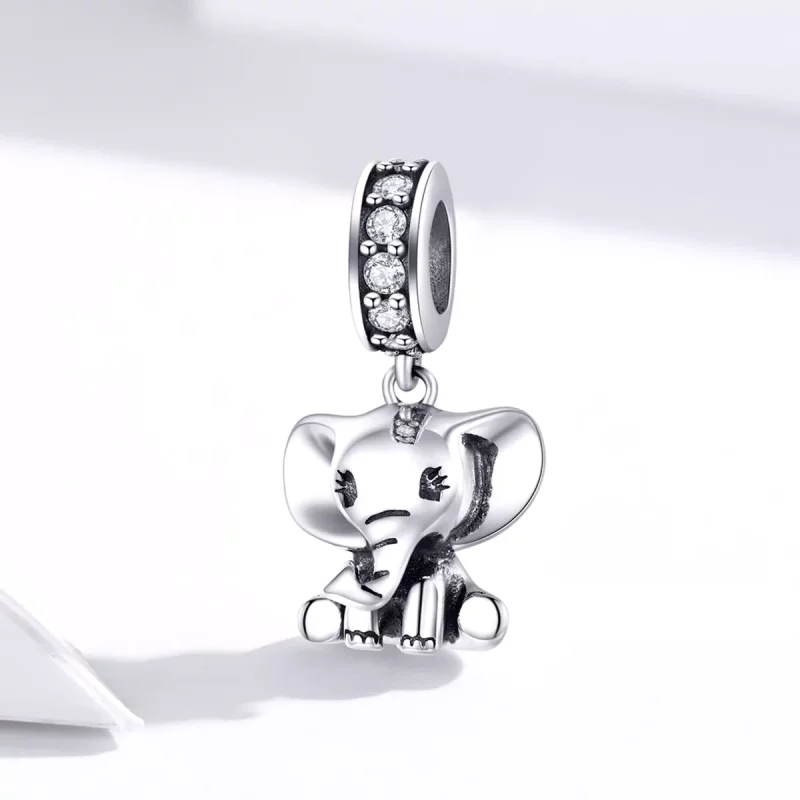 (imagen para) Pendiente de Elefantito de Plata Estilo Pandora - SCC1338 - Ver 2