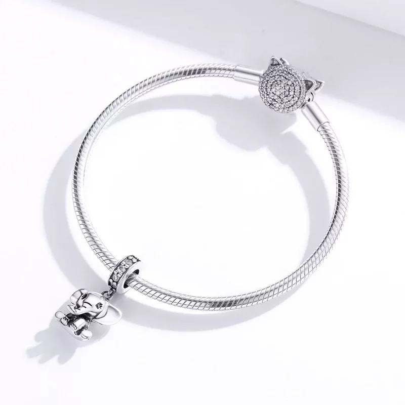 (imagen para) Pendiente de Elefantito de Plata Estilo Pandora - SCC1338 - Ver 3