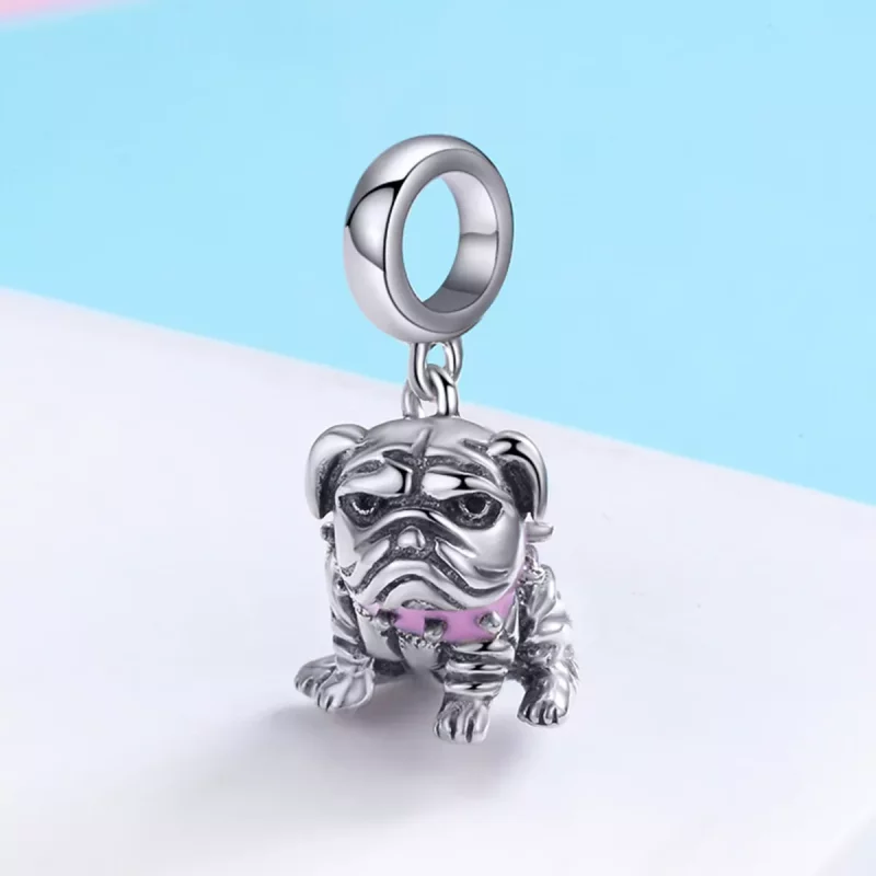 (imagen para) Pendiente de estilo Pandora con charm de Bulldog Inglés plateado - SCC552 - Ver 3