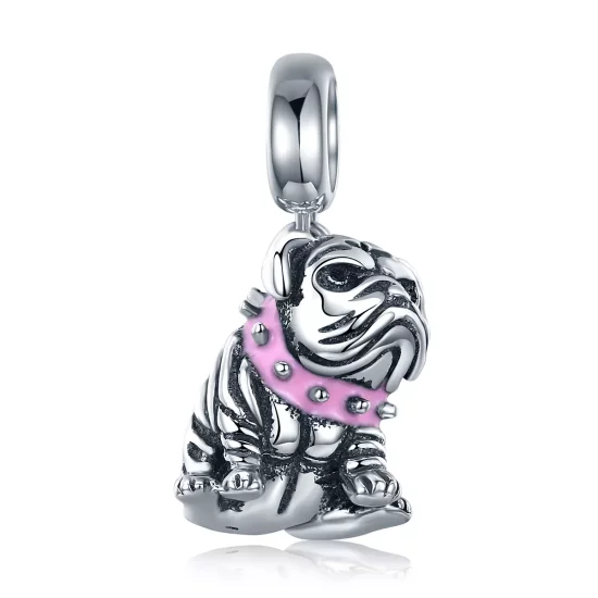 (imagen para) Pendiente de estilo Pandora con charm de Bulldog Inglés plateado - SCC552