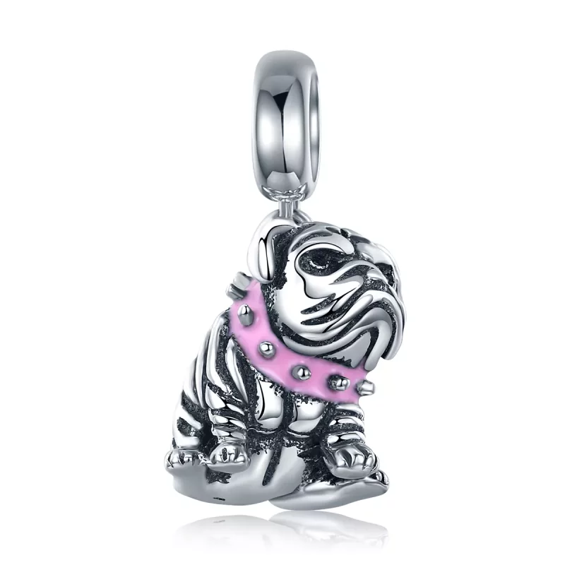 (imagen para) Pendiente de estilo Pandora con charm de Bulldog Inglés plateado - SCC552