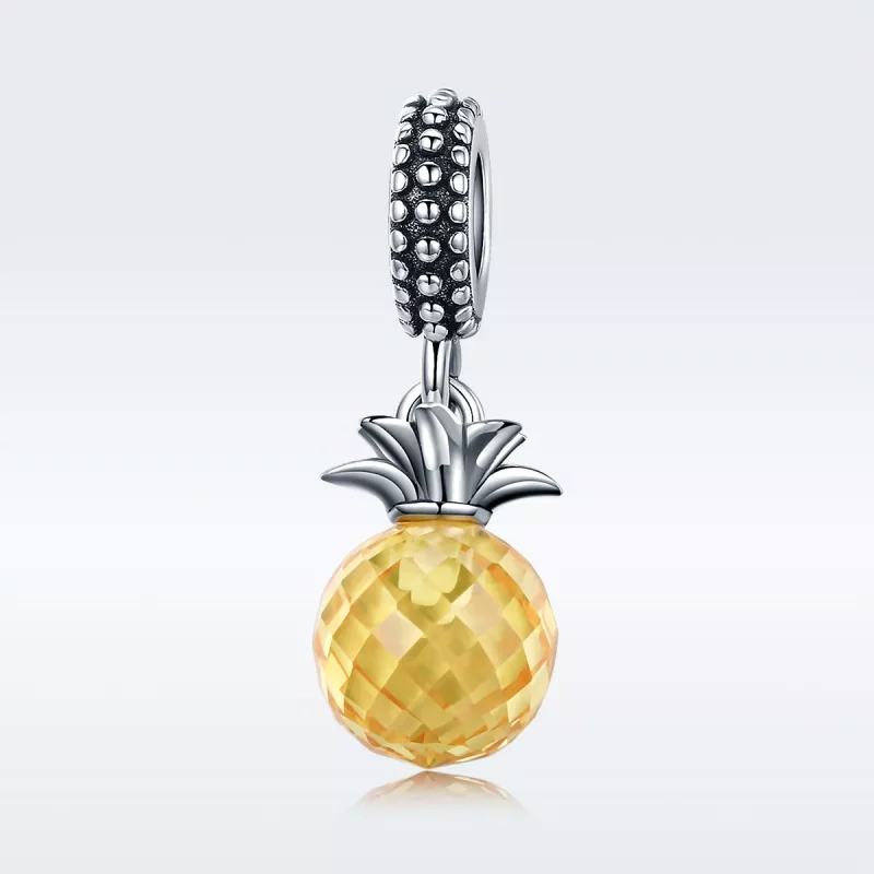 (imagen para) Pendiente de estilo Pandora con colgante de piña plateada - SCC150 - Ver 2