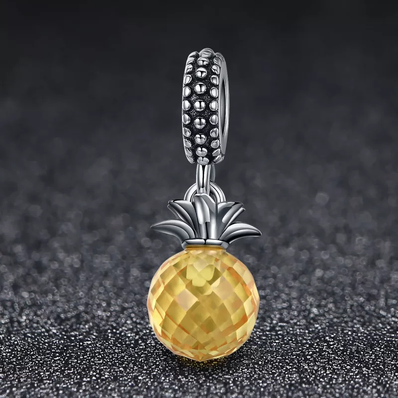 (imagen para) Pendiente de estilo Pandora con colgante de piña plateada - SCC150 - Ver 3