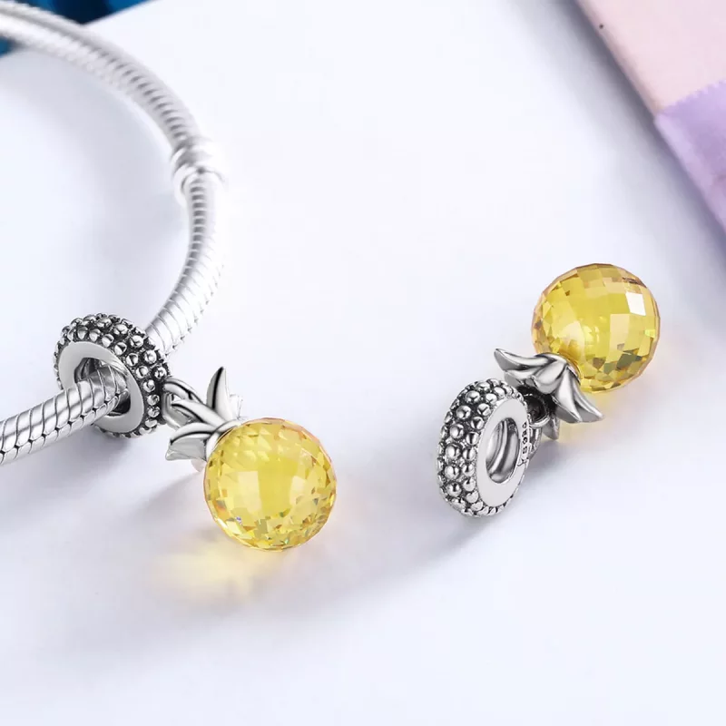(imagen para) Pendiente de estilo Pandora con colgante de piña plateada - SCC150 - Ver 5