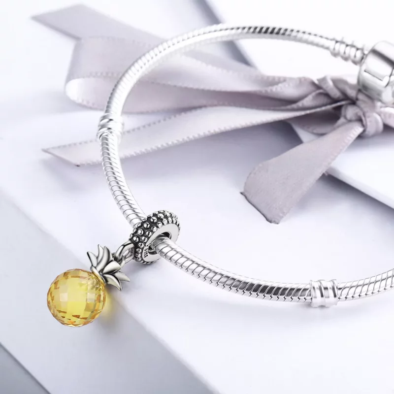 (imagen para) Pendiente de estilo Pandora con colgante de piña plateada - SCC150 - Ver 6