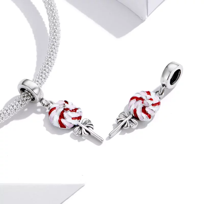 (imagen para) Pendiente de estilo Pandora de plata con colgante de piruleta - SCC1491 - Ver 2