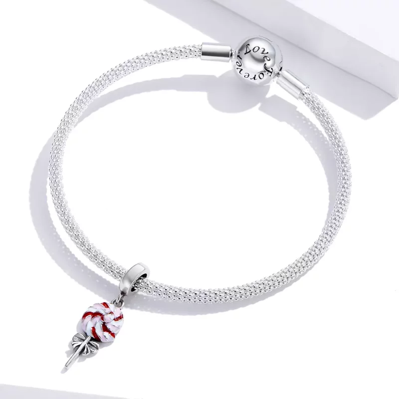 (imagen para) Pendiente de estilo Pandora de plata con colgante de piruleta - SCC1491 - Ver 4