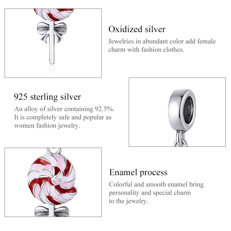 (imagen para) Pendiente de estilo Pandora de plata con colgante de piruleta - SCC1491 - Ver 7