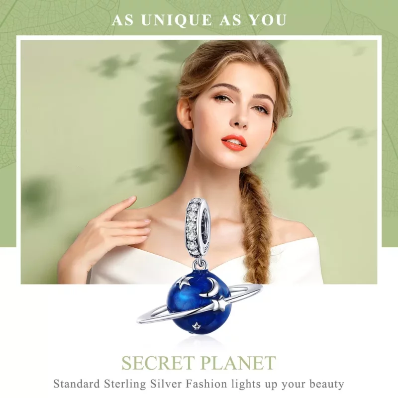 (imagen para) Pendiente de estilo Pandora en plata con colgante del planeta secreto - SCC933 - Ver 6