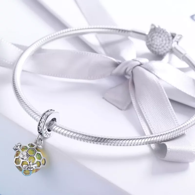 (imagen para) Pendiente de estilo Pandora en plata con forma de panal de abeja - SCC879 - Ver 3