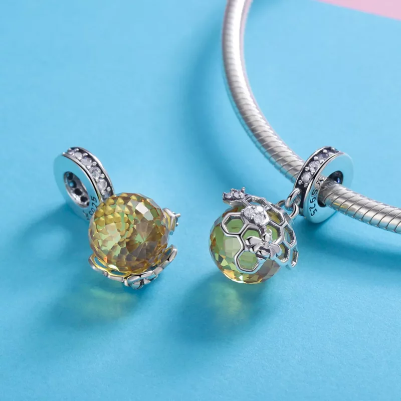 (imagen para) Pendiente de estilo Pandora en plata con forma de panal de abeja - SCC879 - Ver 4
