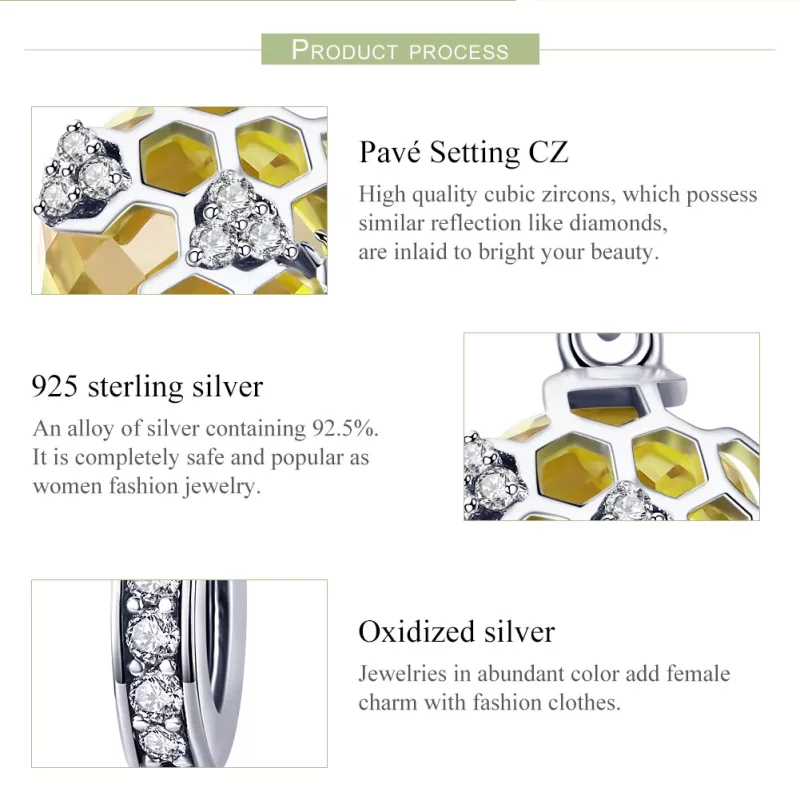 (imagen para) Pendiente de estilo Pandora en plata con forma de panal de abeja - SCC879 - Ver 7