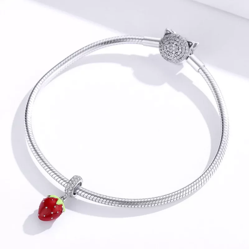 (imagen para) Pendiente de fresa adorable en estilo Pandora de plata - SCC1537 - Ver 2