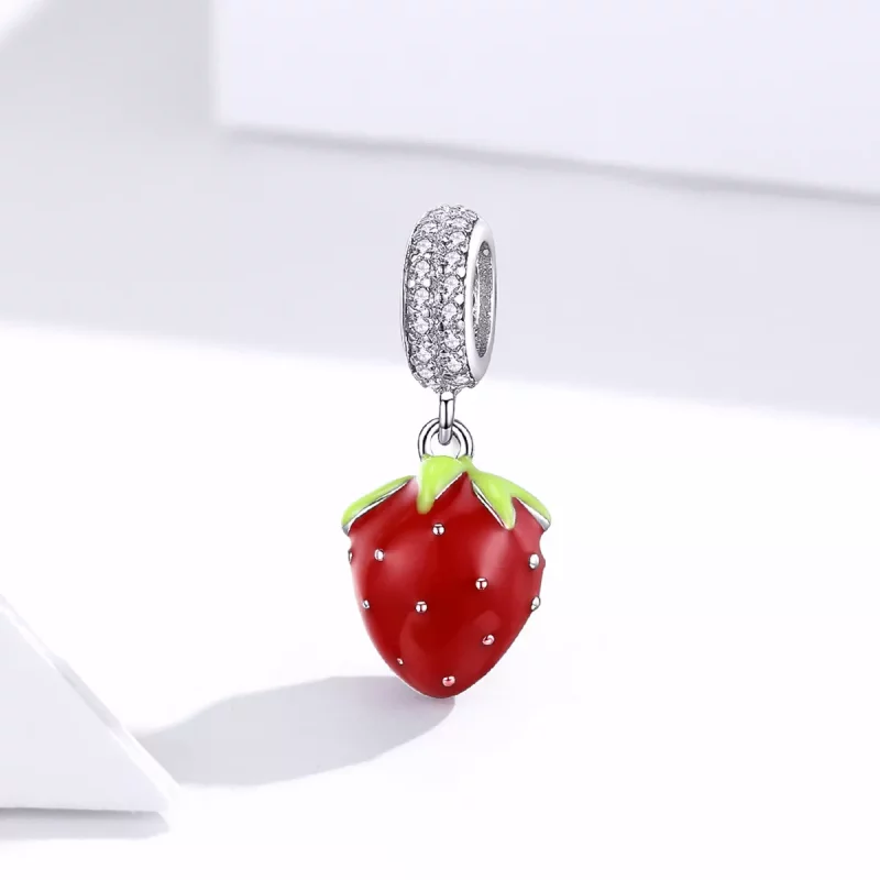 (imagen para) Pendiente de fresa adorable en estilo Pandora de plata - SCC1537 - Ver 3