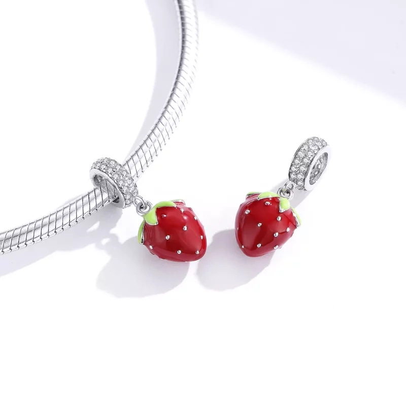 (imagen para) Pendiente de fresa adorable en estilo Pandora de plata - SCC1537 - Ver 4