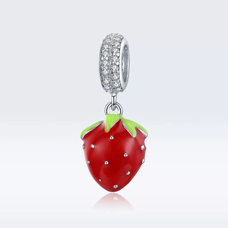 (imagen para) Pendiente de fresa adorable en estilo Pandora de plata - SCC1537 - Ver 5