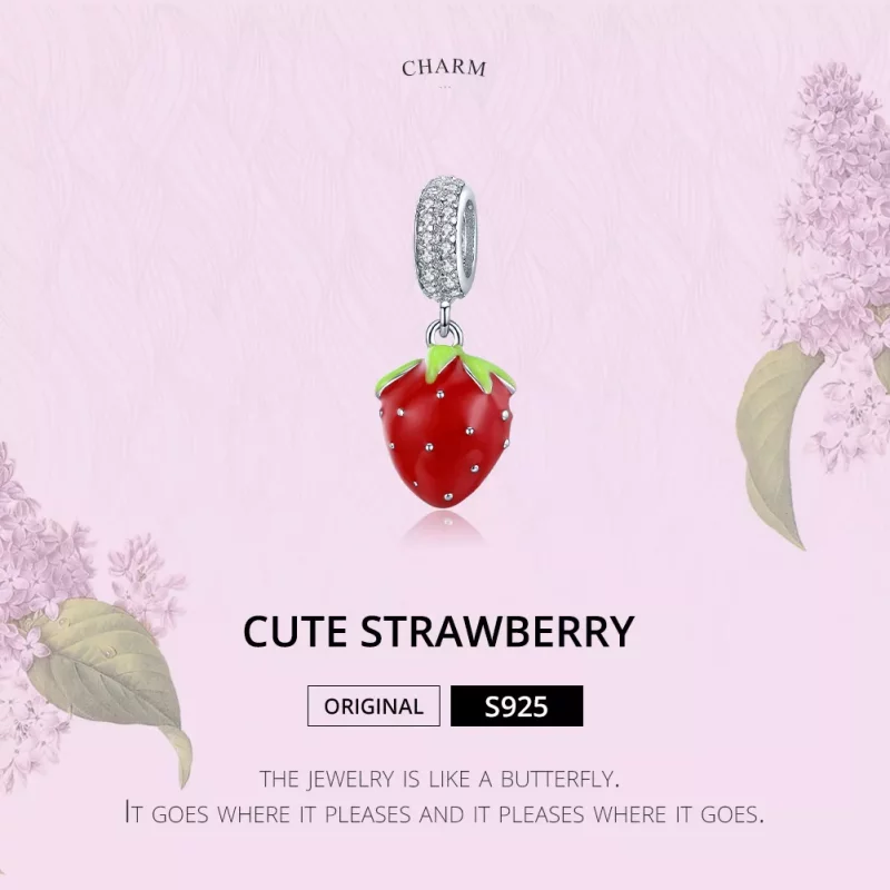 (imagen para) Pendiente de fresa adorable en estilo Pandora de plata - SCC1537 - Ver 6
