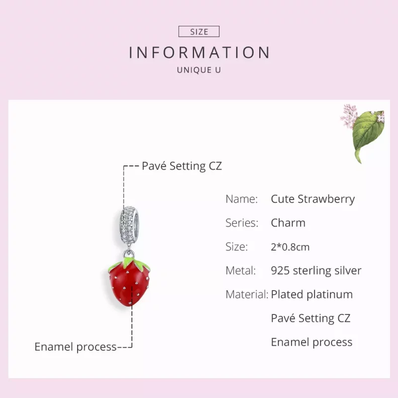 (imagen para) Pendiente de fresa adorable en estilo Pandora de plata - SCC1537 - Ver 7