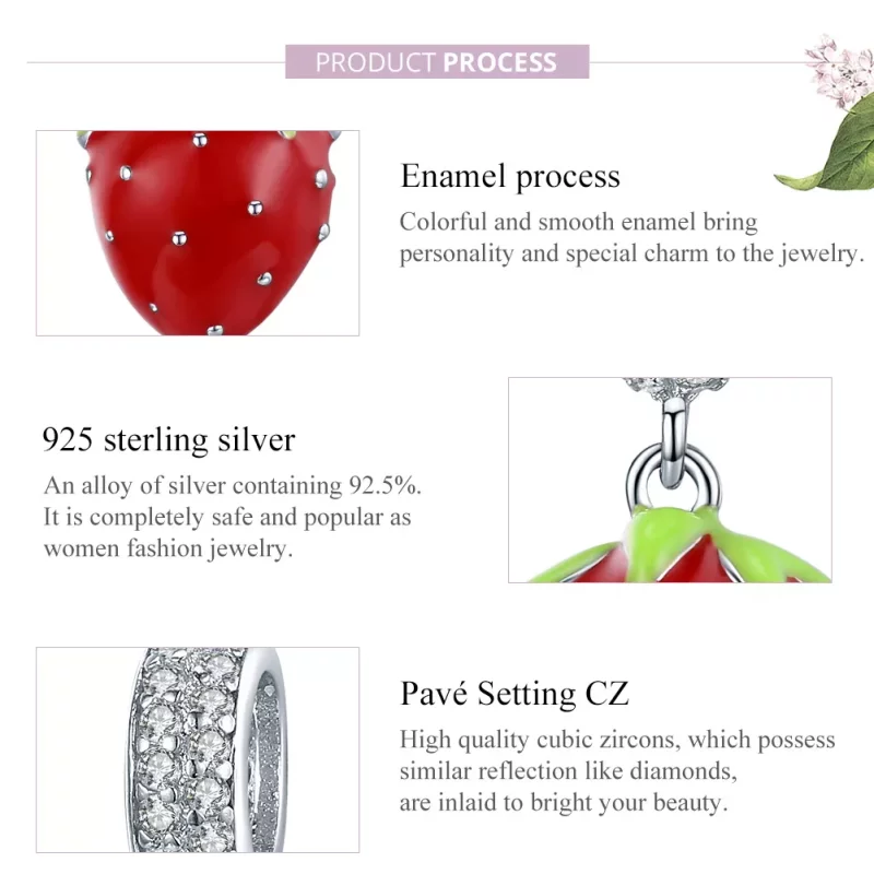 (imagen para) Pendiente de fresa adorable en estilo Pandora de plata - SCC1537 - Ver 8