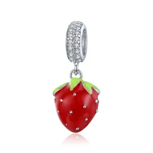 (imagen para) Pendiente de fresa adorable en estilo Pandora de plata - SCC1537