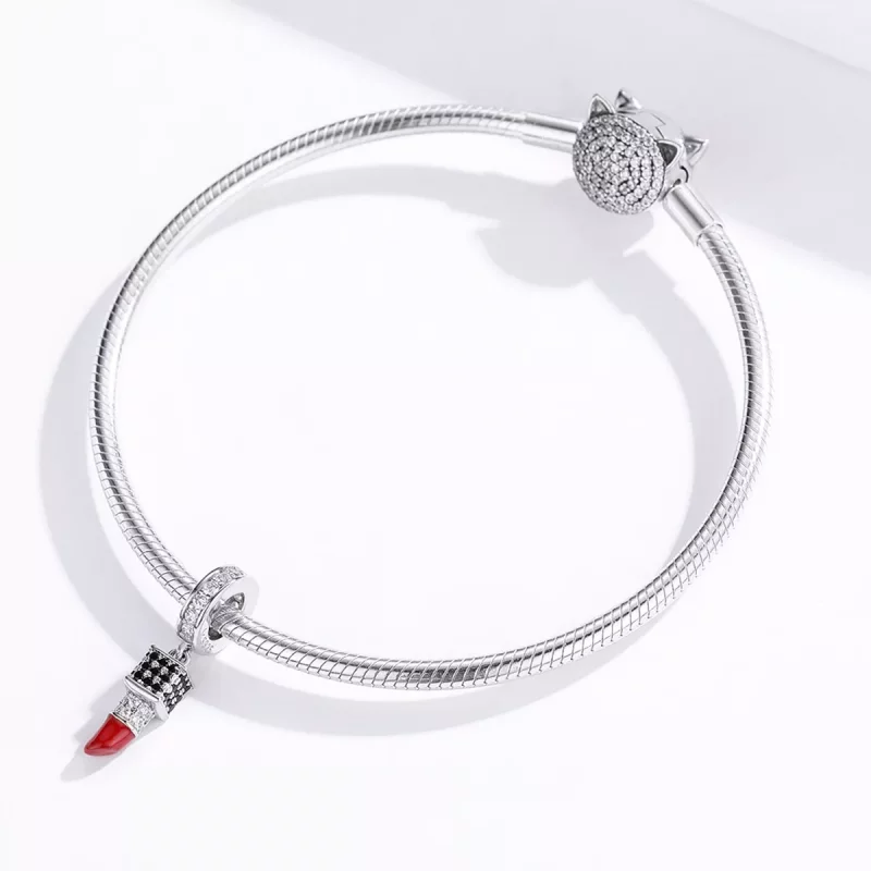 (imagen para) Pendiente de lápiz labial de plata estilo Pandora - SCC1392 - Ver 3