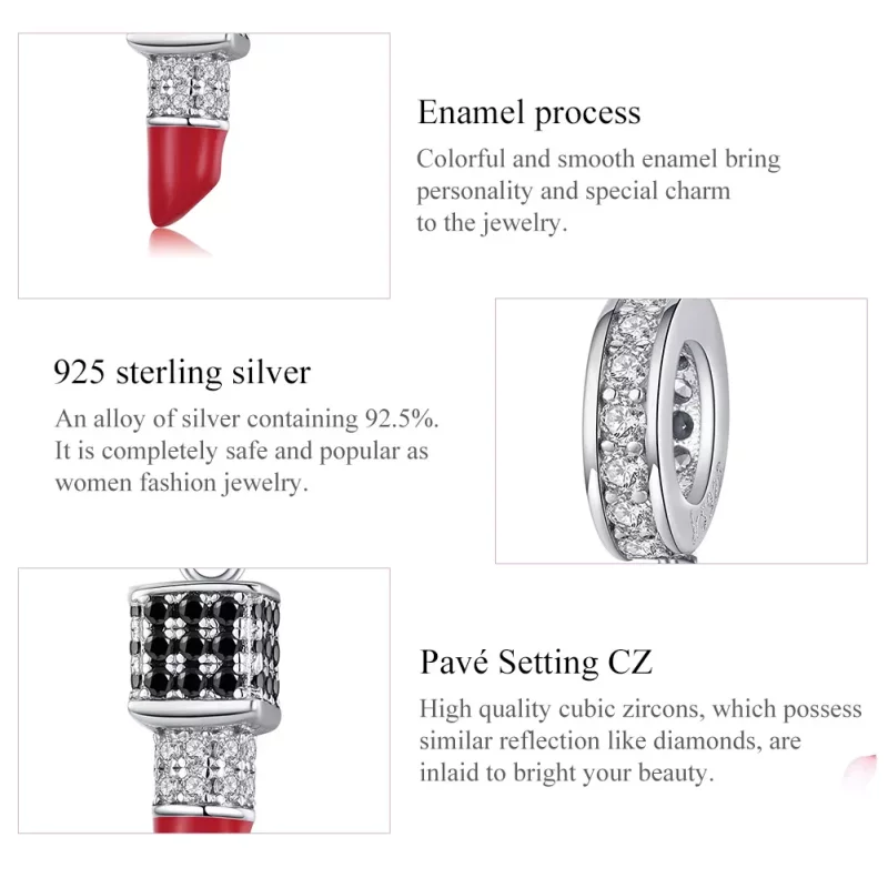 (imagen para) Pendiente de lápiz labial de plata estilo Pandora - SCC1392 - Ver 5