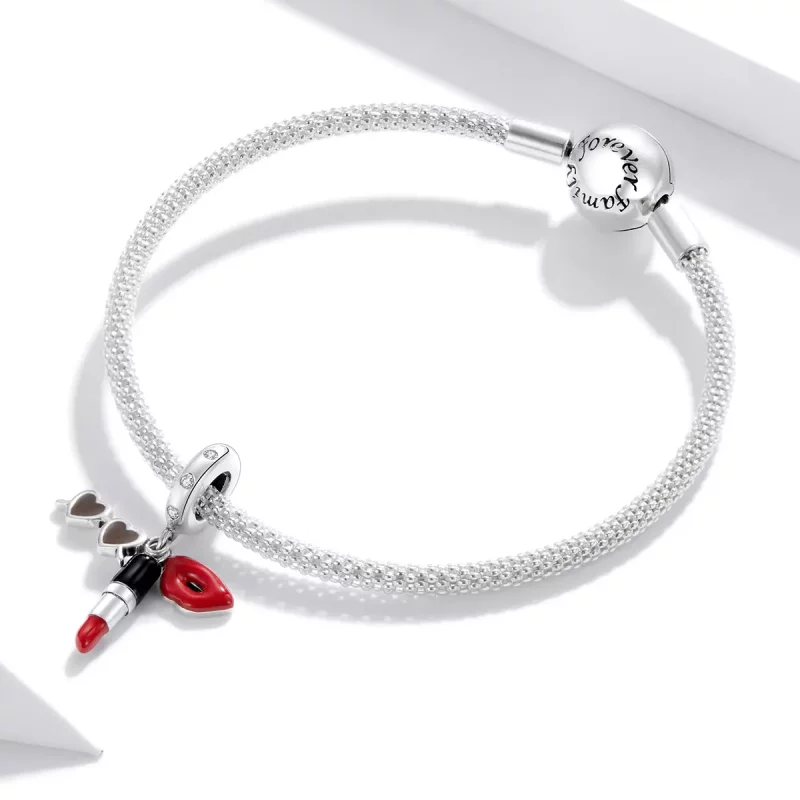 (imagen para) Pendiente de lápiz labial y gafas de sol plateadas estilo Pandora - BSC346 - Ver 2