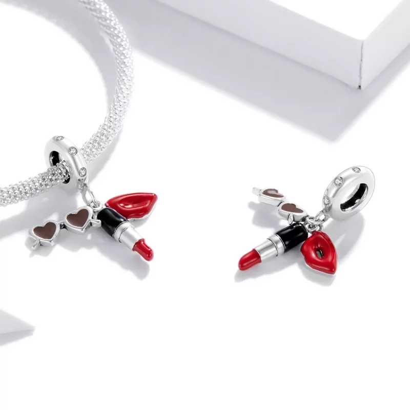 (imagen para) Pendiente de lápiz labial y gafas de sol plateadas estilo Pandora - BSC346 - Ver 3